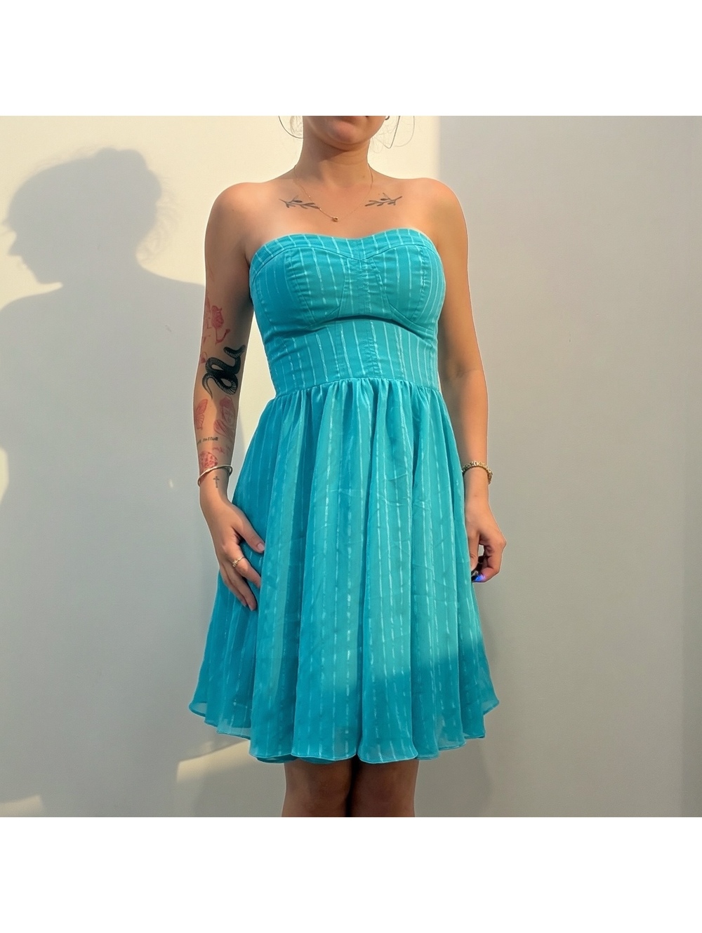 GUESS Turquoise Strapless Fit & Flare Dress